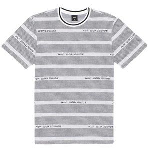 HUF Worldwide Knit Top Men's M Black/White Cotton Striped Crew Neck Short Sleeve